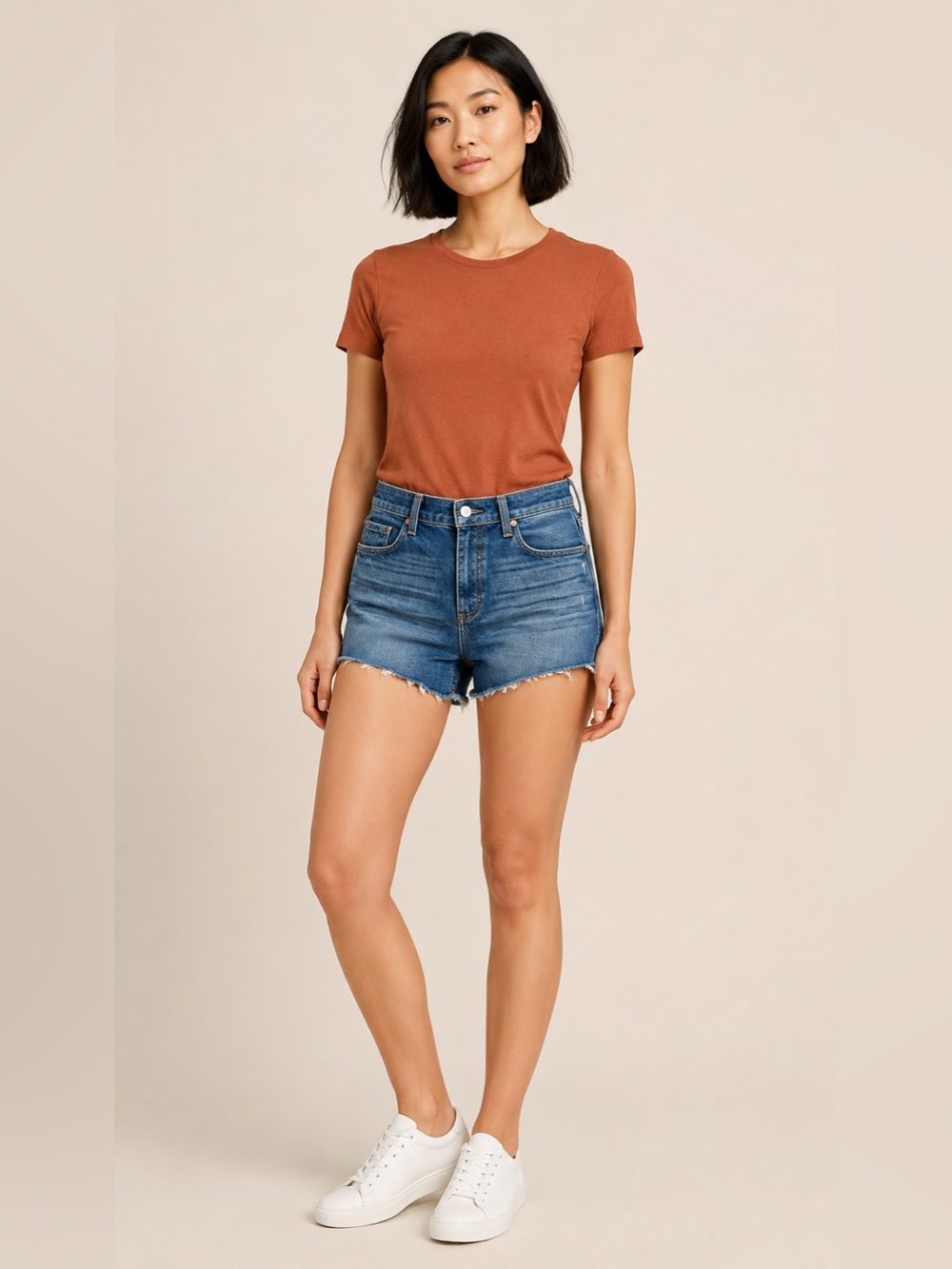 PAIGE Distressed Blue Denim Cutoff Shorts